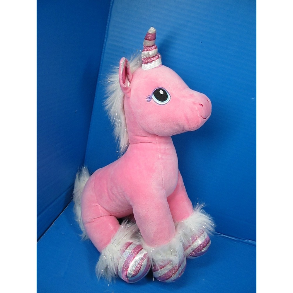 Build A Bear Workshop BAB Plush Pink Unicorn Candy Cane Stripes Silver Icicles